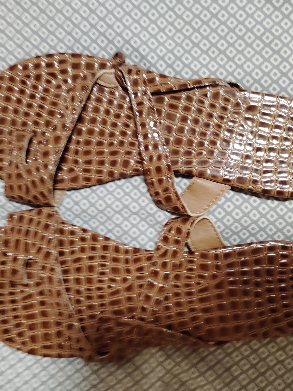 Cognac Croc-Embossed Slide Sandals - Women